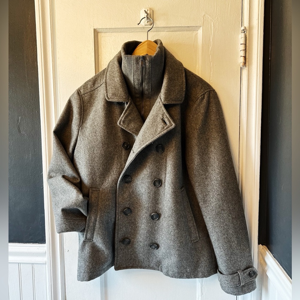 21Men Double Breasted Wool Peacoar